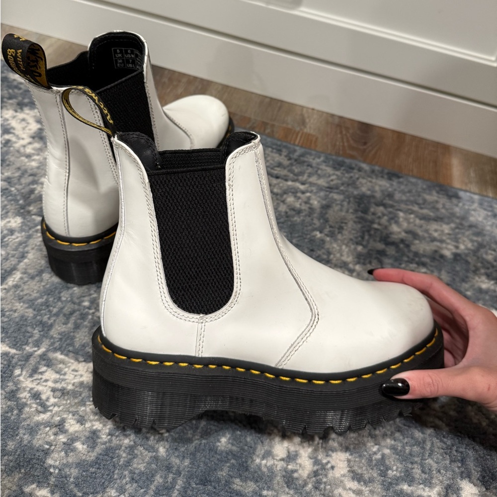 Dr. Martens 2976 Quad Platform Womens White Chelsea Boots